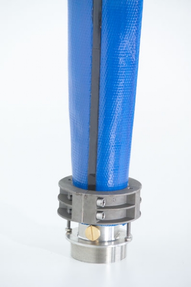 Click to enlarge - Flexible well riser hose used in place of PVC or steel tube. Allows greatly improved access to pump for repair, refurbishment etc. Used with permanent stainless steel couplings that are fixed to the hose by means of an expansion ring. Oroflex Well is fully compliant with KTW standards. Oroflex Well is also used in concrete form pouring applications.